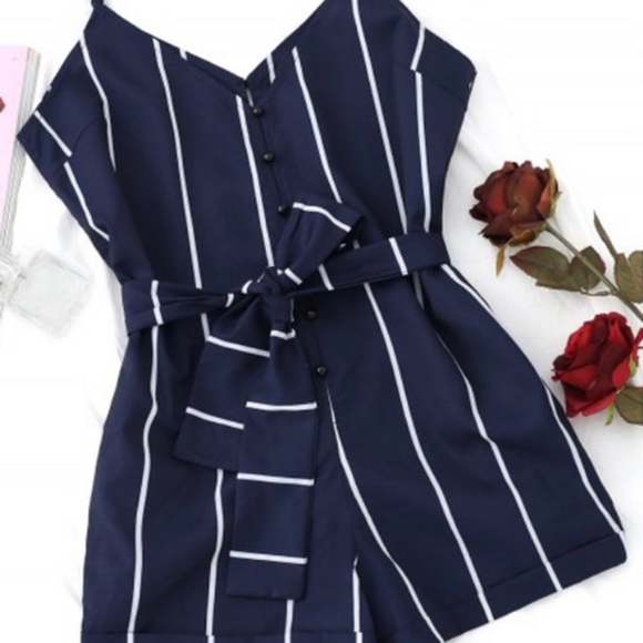 Zaful Navy Romper with White Stripes - Picture 3 of 4
